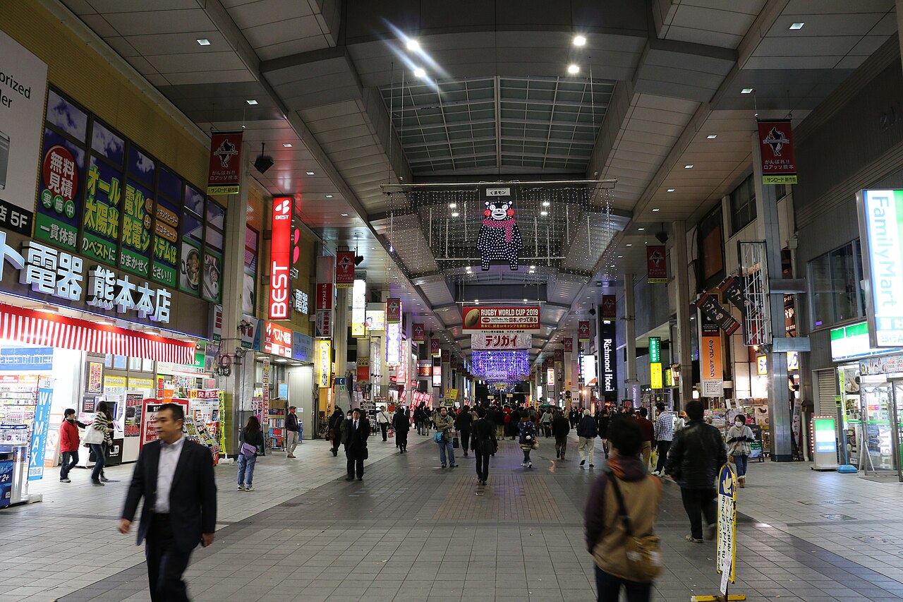 Kumamoto Shimotori-Kamitori arcade with Kumamon sign