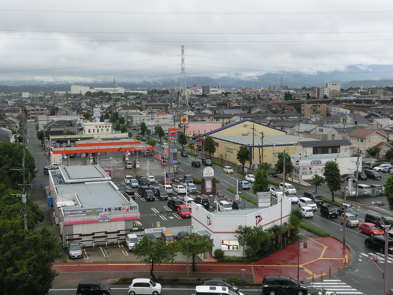 Hikari no Mori district in Kikuyo Town — commercial core with mixed residential and retail blocks